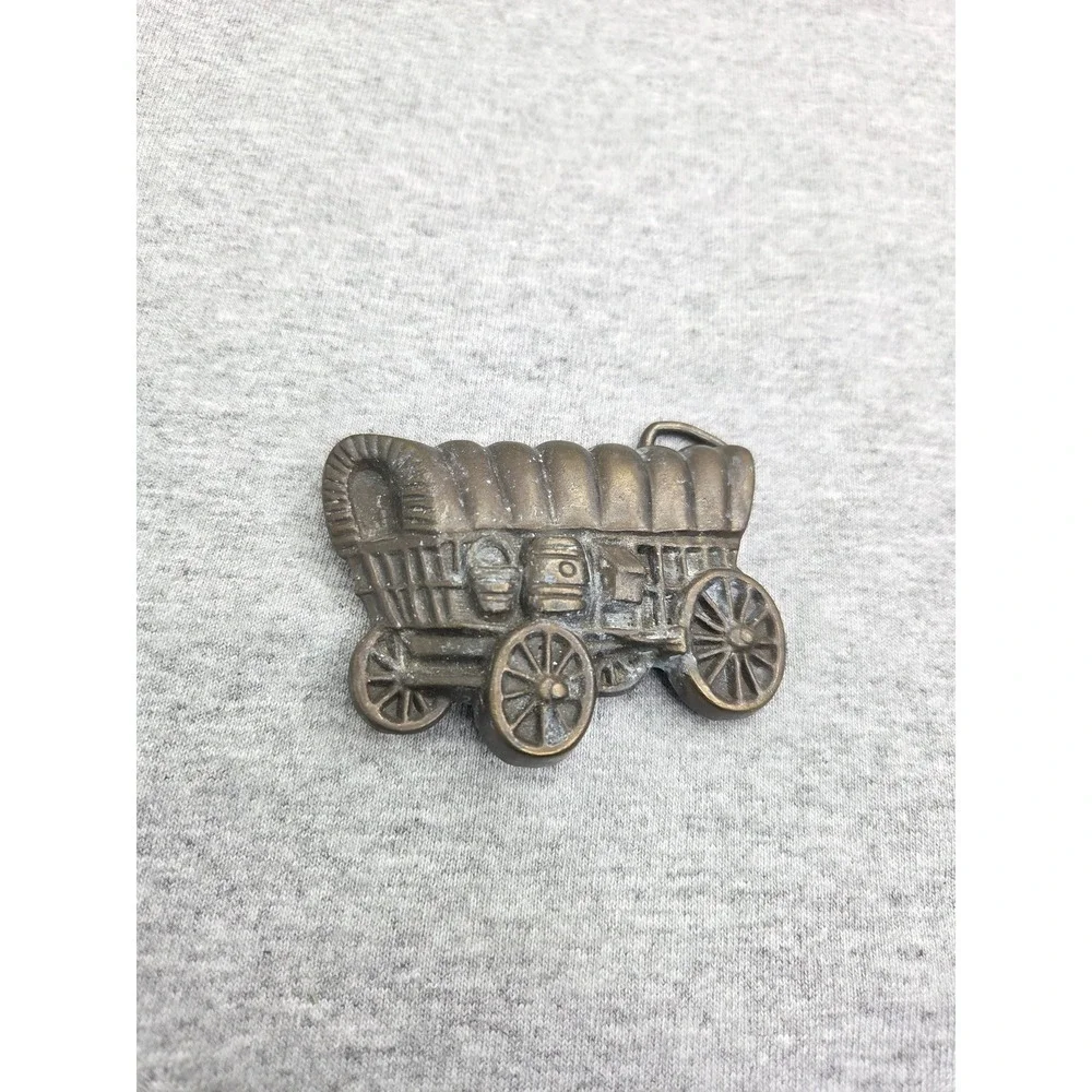 Vintage Solid Brass Covered Wagon Americana MCBI Made in USA Belt Buckle Western